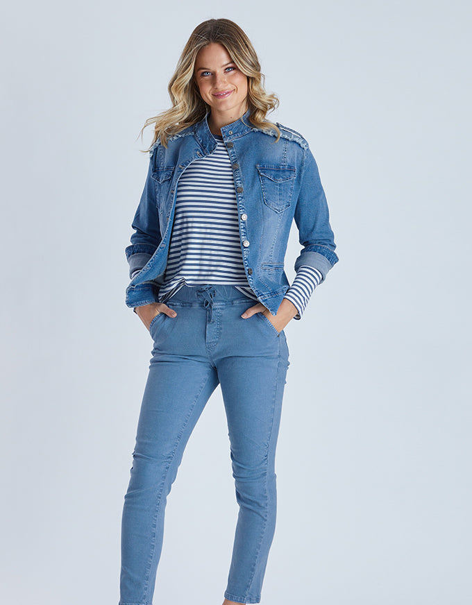 The Military Denim Jacket Denim, from Threadz.