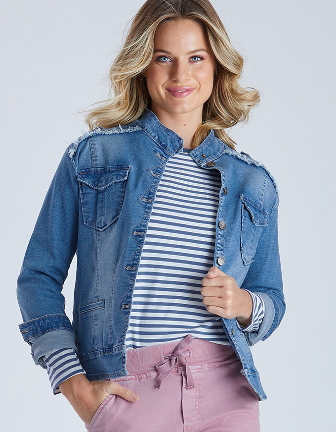 The Military Denim Jacket Denim, from Threadz.