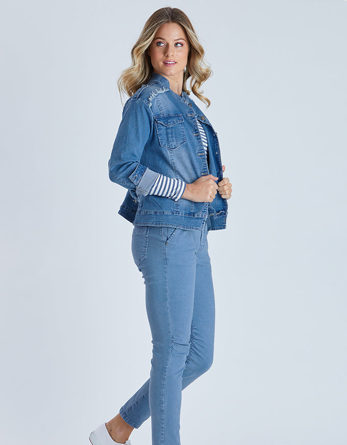 The Military Denim Jacket Denim, from Threadz.