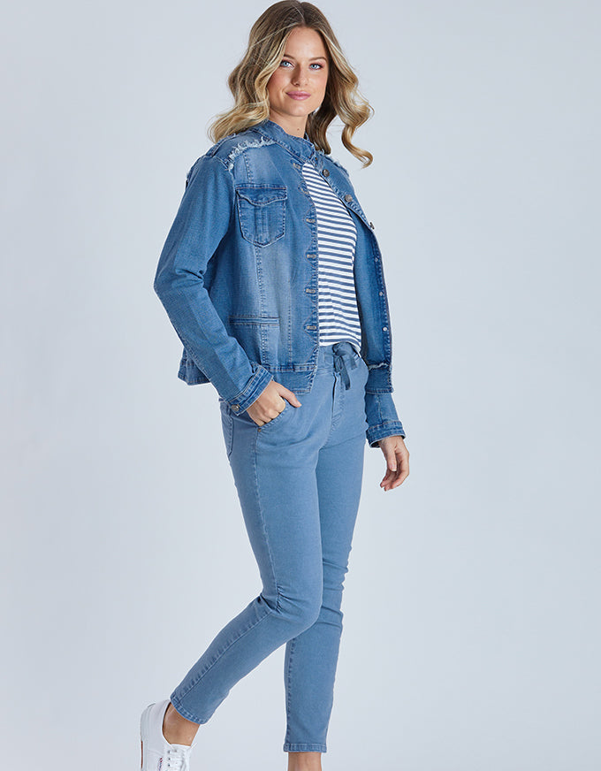 The Military Denim Jacket Denim, from Threadz.