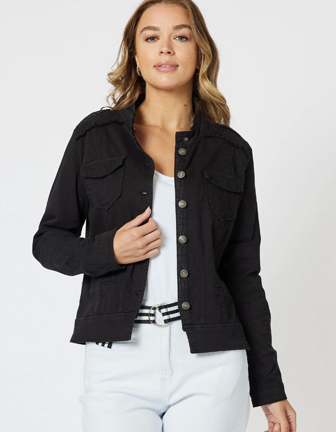 The Military Denim Jacket in Black, from Threadz.