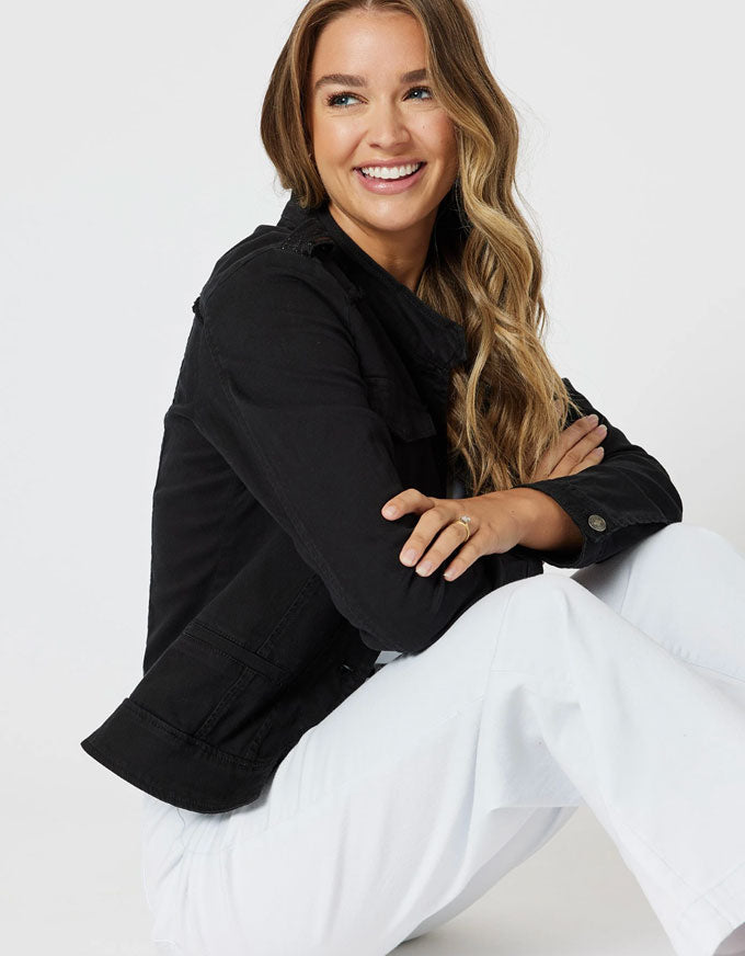 The Military Denim Jacket in Black, from Threadz.