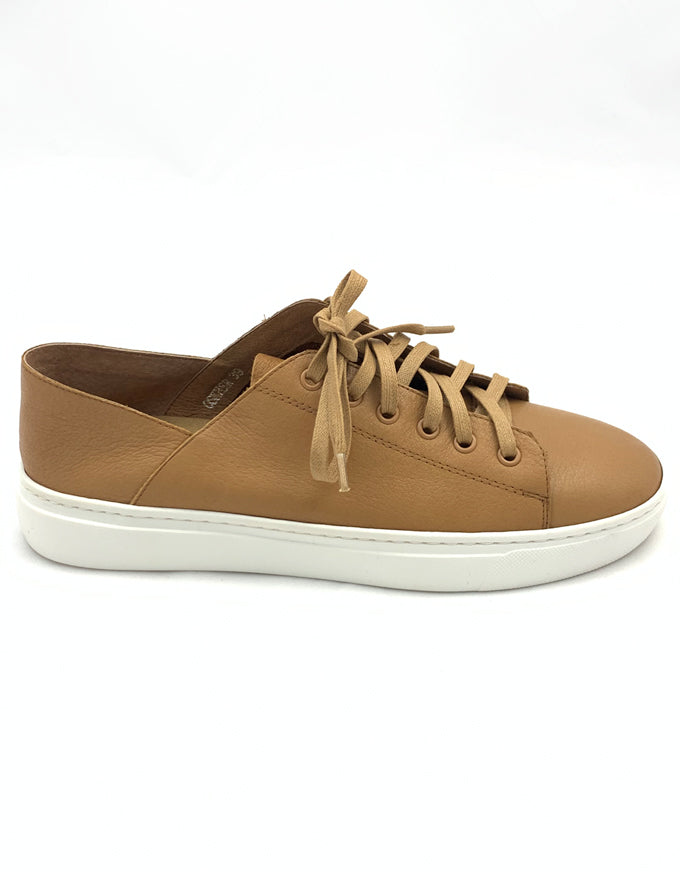The Oskher Sneakers in Tan Leather.  Lend an on-trend feel to casual looks with this chic pair from Mollini.  Based on a sporty sneaker sole, Oskher is crafted from soft leather, with a lace-up front panel for convenience.