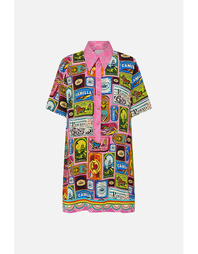 Salty Splendour Short Sleeve Mini Shirt Dress