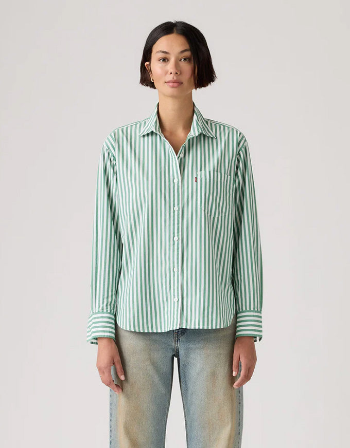 Harlie Boyfriend Shirt Serafina Stripe Pine Green