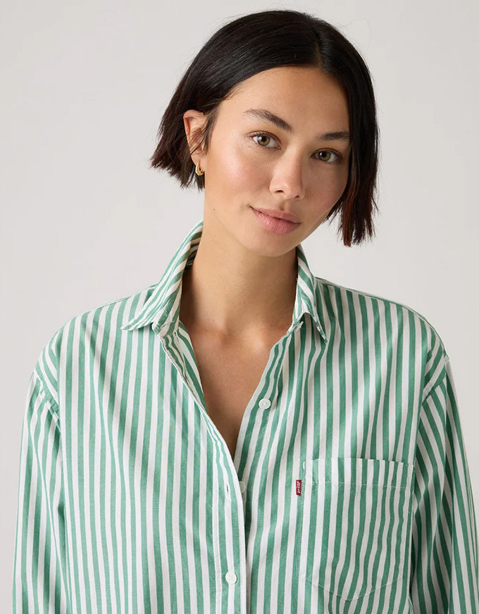 Harlie Boyfriend Shirt Serafina Stripe Pine Green