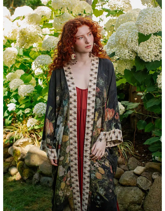 I Dream in Flowers Bamboo Long Kimono with Bees