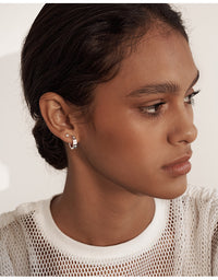 Octagonal Huggies White Topaz Silver