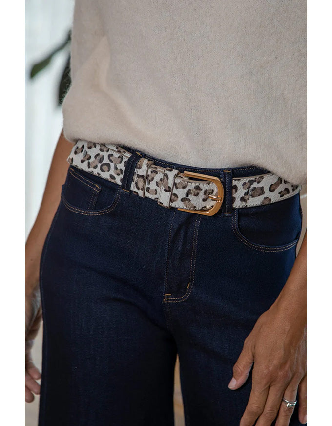 Jeans Belt Black and Almond Leopard Cowhide