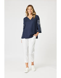 Sarah Linen Pleat Hem Pant White