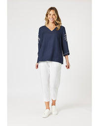 Sarah Linen Pleat Hem Pant White