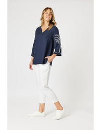 Sarah Linen Pleat Hem Pant White