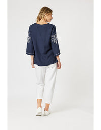 Sarah Linen Pleat Hem Pant White