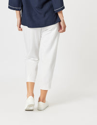 Sarah Linen Pleat Hem Pant White