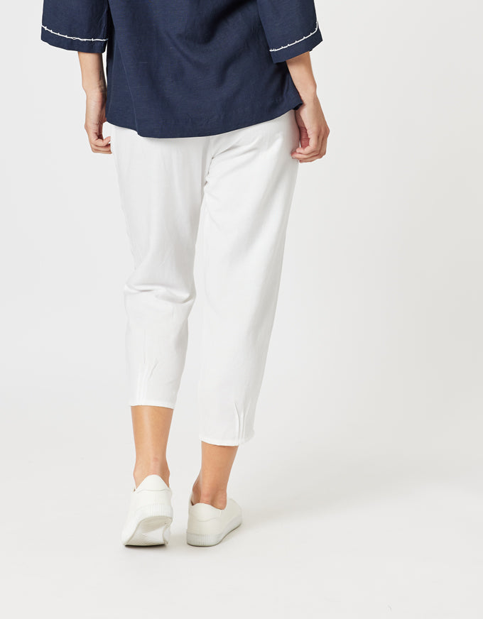 Sarah Linen Pleat Hem Pant White