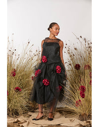 First Sight Top Black W/Red Roses