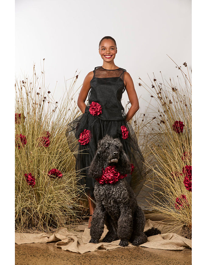 First Sight Top Black W/Red Roses