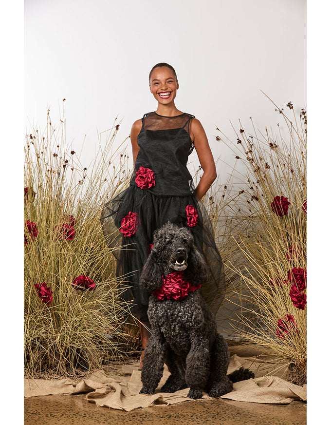 First Sight Top Black W/Red Roses