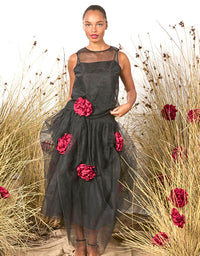 First Sight Top Black W/Red Roses