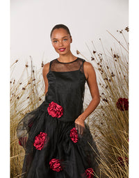 First Sight Top Black W/Red Roses
