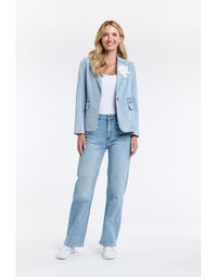 Denim Blazer w Flower Brooch Ice Blue