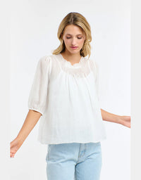 Ariel 3/4 Pintuck Top - White