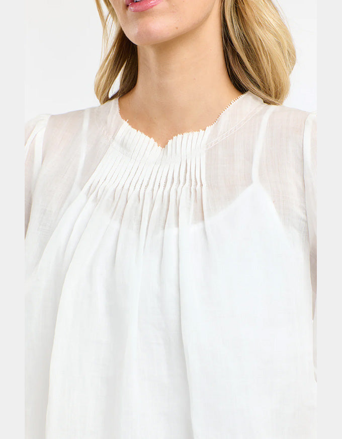 Ariel 3/4 Pintuck Top - White