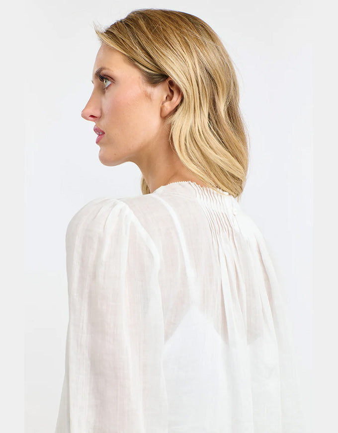 Ariel 3/4 Pintuck Top - White