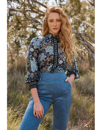 Knox Cotton Silk Shirt in Dahlia Fields