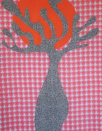 Tree design with red and gray branches on a pink checkered background