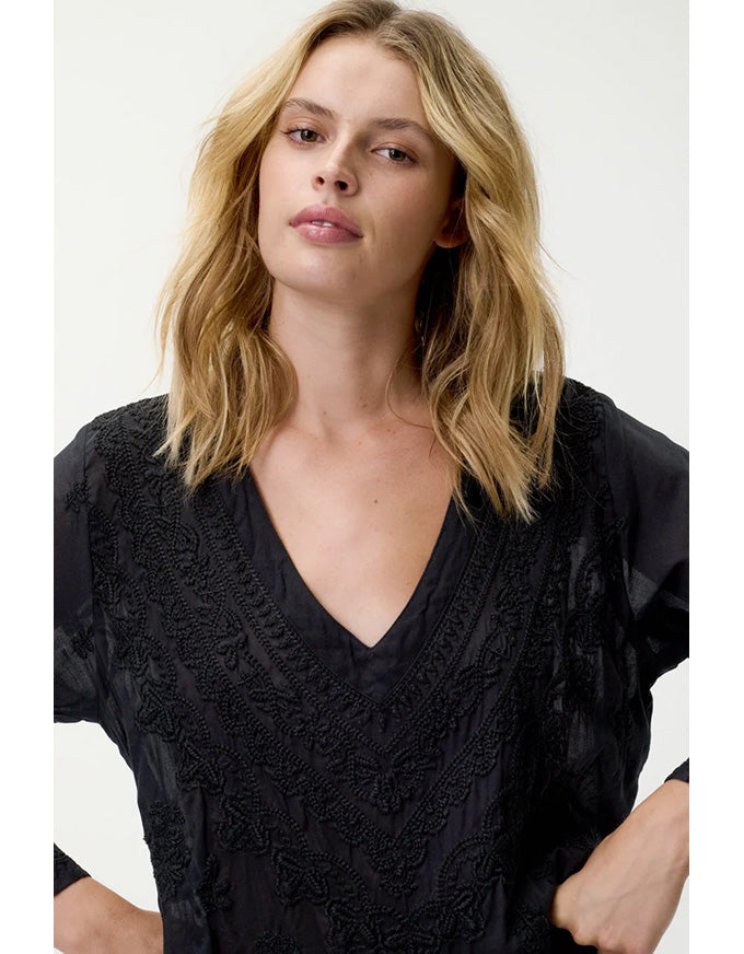 Long Goa Dress Embroidery Cotton Black