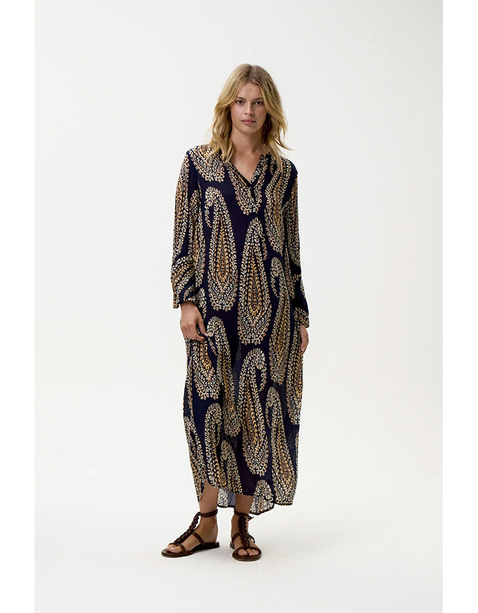 Long Genie Provence Viscose Navy Paisley