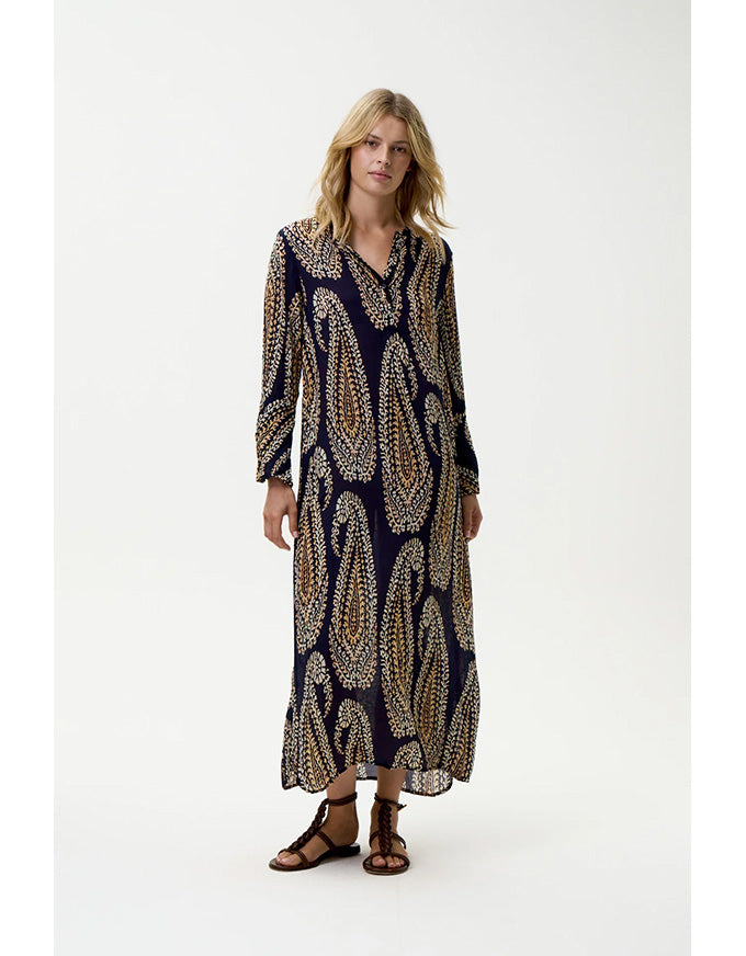 Long Genie Provence Viscose Navy Paisley