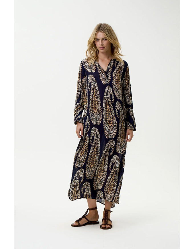 Long Genie Provence Viscose Navy Paisley