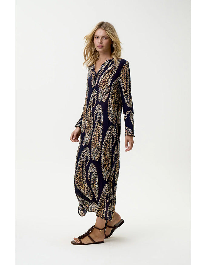 Long Genie Provence Viscose Navy Paisley