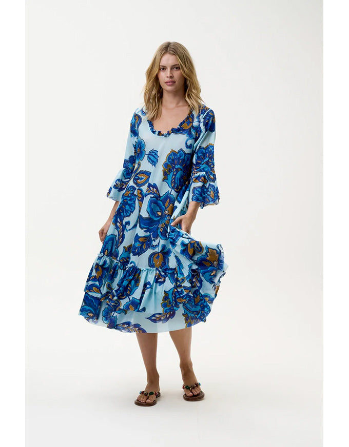 Valentina Dress Lemnos Cotton Blue Flower