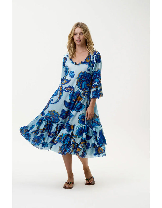 Valentina Dress Lemnos Cotton Blue Flower