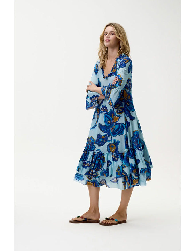 Valentina Dress Lemnos Cotton Blue Flower