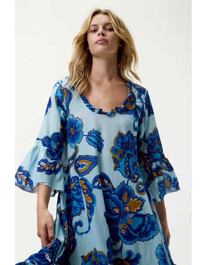 Valentina Dress Lemnos Cotton Blue Flower