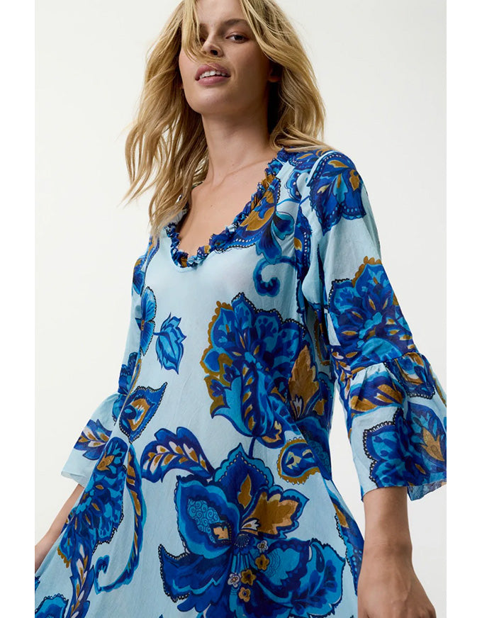 Valentina Dress Lemnos Cotton Blue Flower