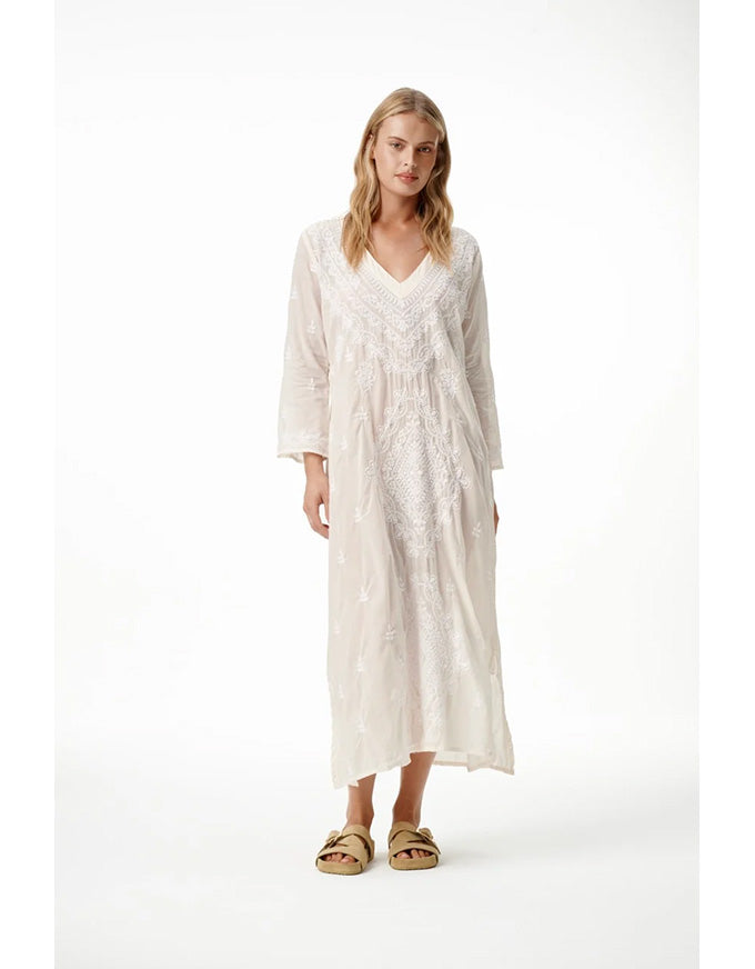 Long Goa Dress Embroidery Cream/White
