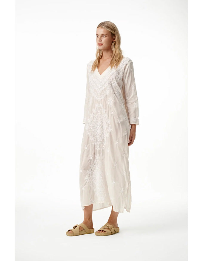 Long Goa Dress Embroidery Cream/White