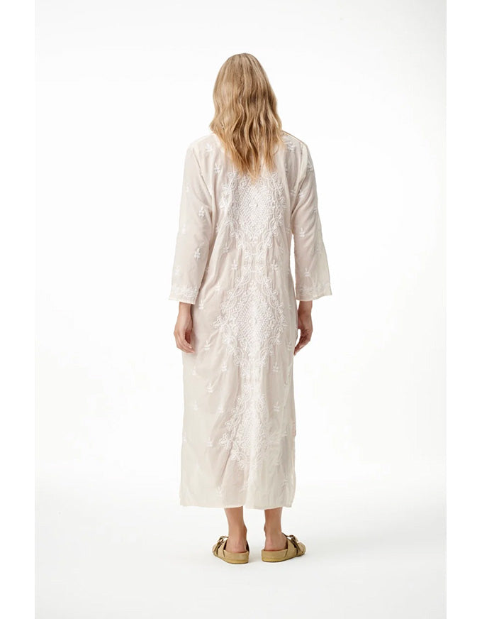 Long Goa Dress Embroidery Cream/White