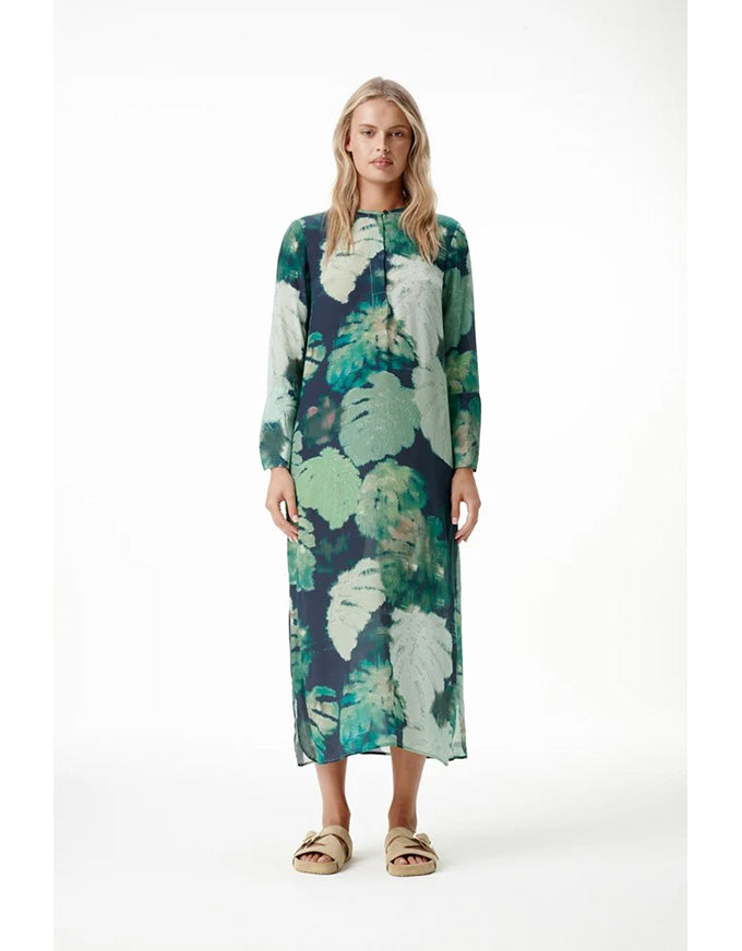 Long Genie Dress Monstera Night Green