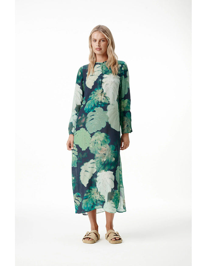 Long Genie Dress Monstera Night Green