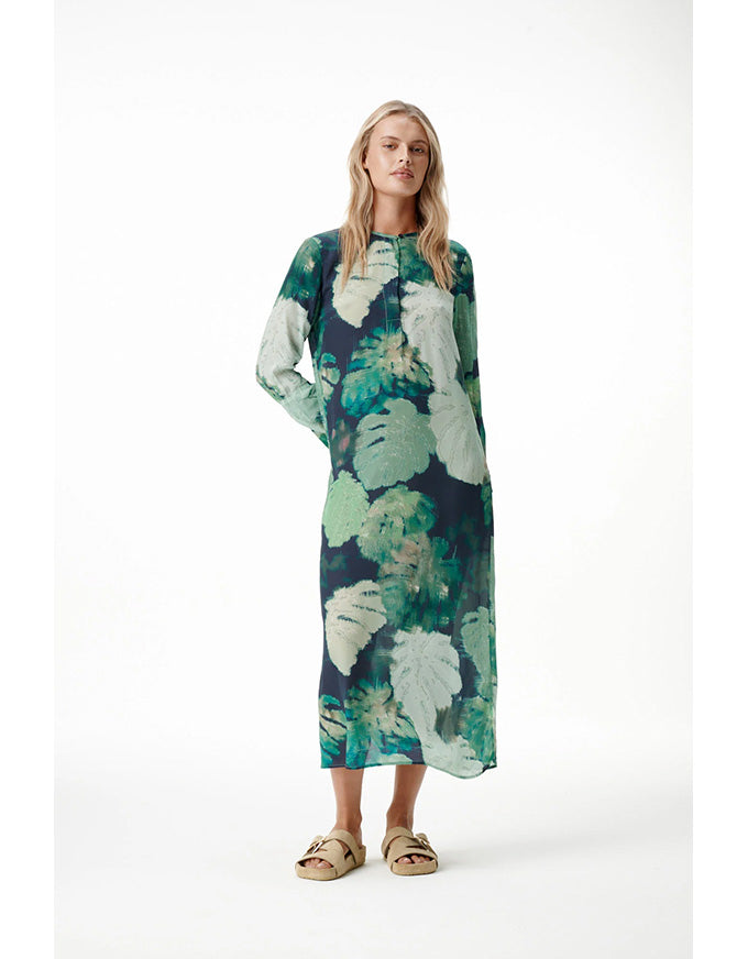 Long Genie Dress Monstera Night Green