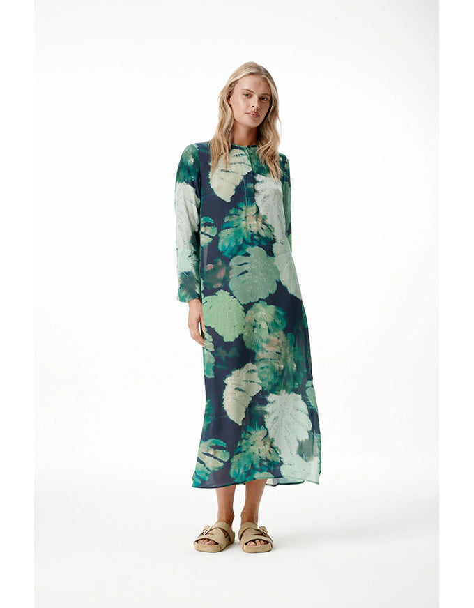 Long Genie Dress Monstera Night Green