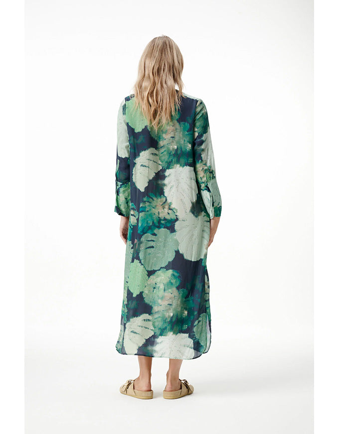 Long Genie Dress Monstera Night Green