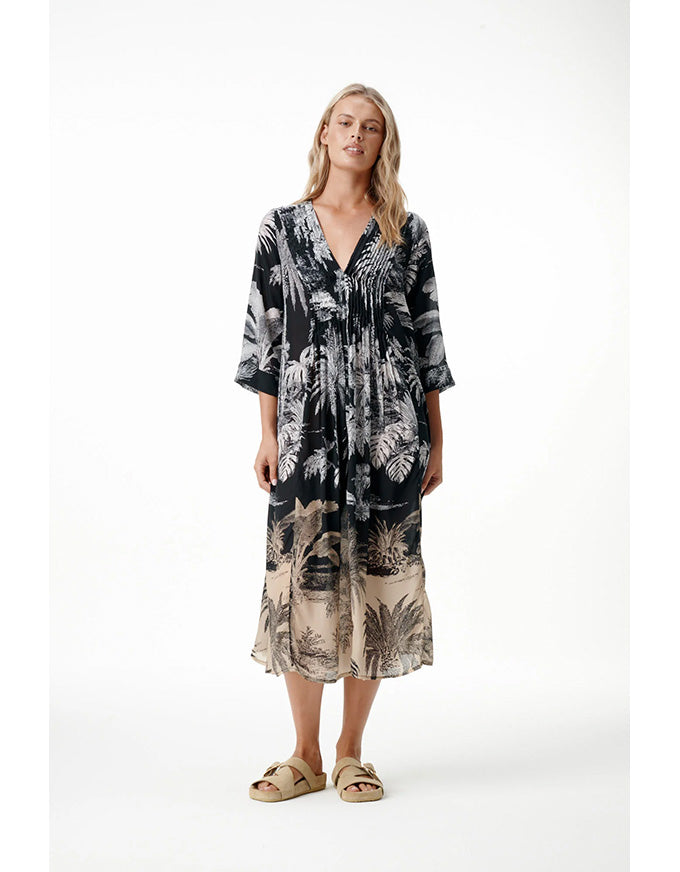 Mia Dress Midnight Palm Viscose Black
