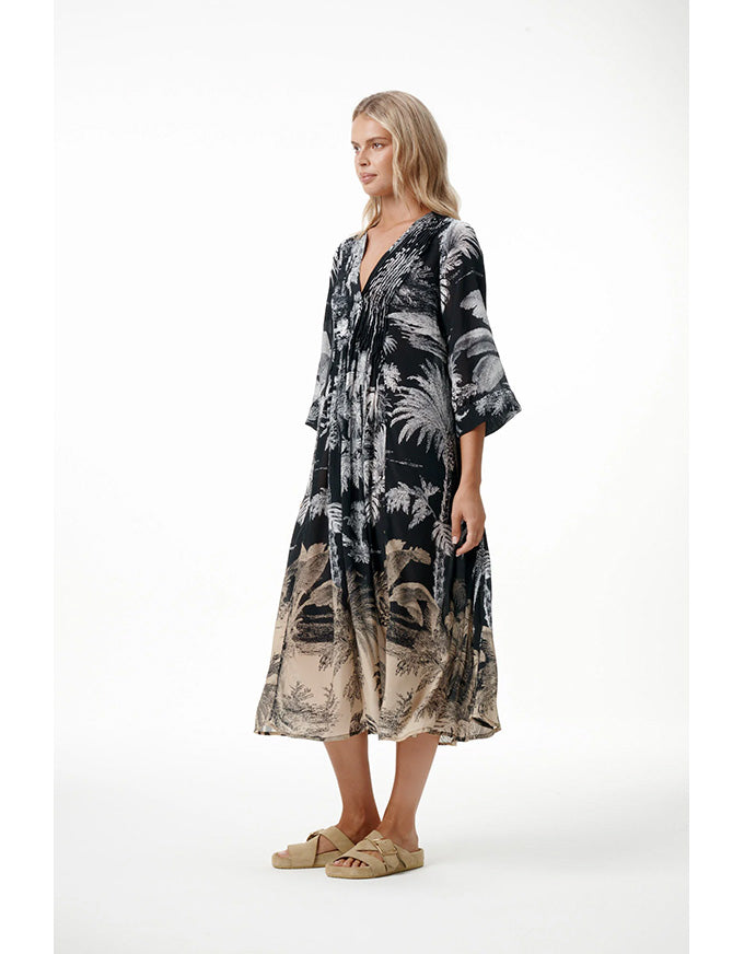 Mia Dress Midnight Palm Viscose Black